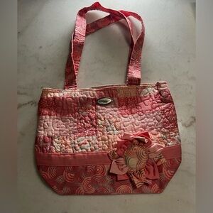 Donna Sharp Pink Passsion Quilted Floral Tote Bag Fabric Flower Appliqué